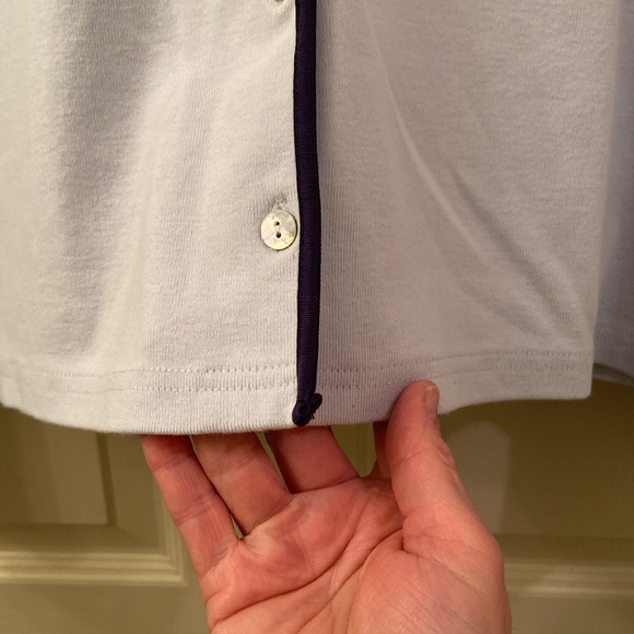 LL Bean Cardigan Sweater Pale Blue Lightweight Navy Trim Cotton Buttons WM SZ M - Picture 8 of 13